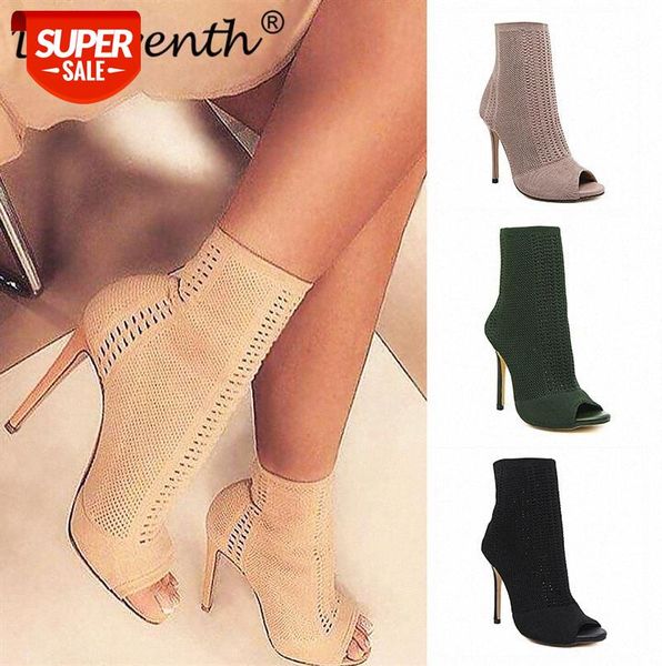 

women's shoes european and beautiful sandals early, hollow knitting wool, fish mouth stiletto high heels, large size #kk5w, Black