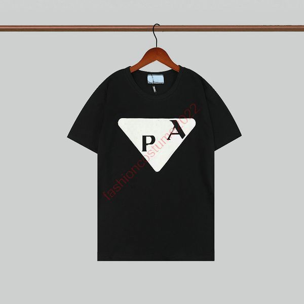 

men embroidered jersey t-shirt triangle logo t shirt streetwear women designer hip hop short sleeve mens black white crewneck t-shirt tees s, White;black
