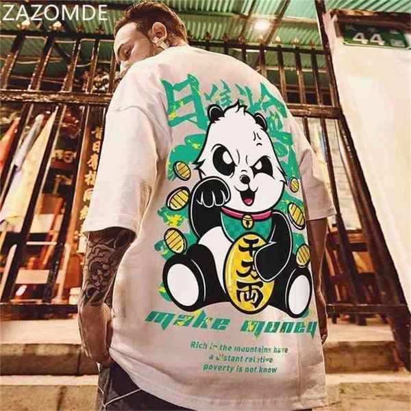 

zazomde chinese style men t-shirts summer lucky panda printed short sleeve t shirts hip hop casual tees streetwear 210716, White;black