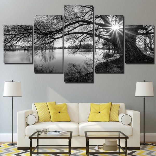 

other home decor hd printed black white painting tree river canvas wall art 5 piece for living room posters