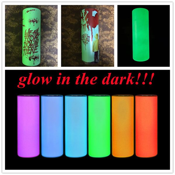 

sublimation glow in the dark tumbler 20oz straight tumbler with luminous paint luminescent staliness steel mug magic cup halloween gifts