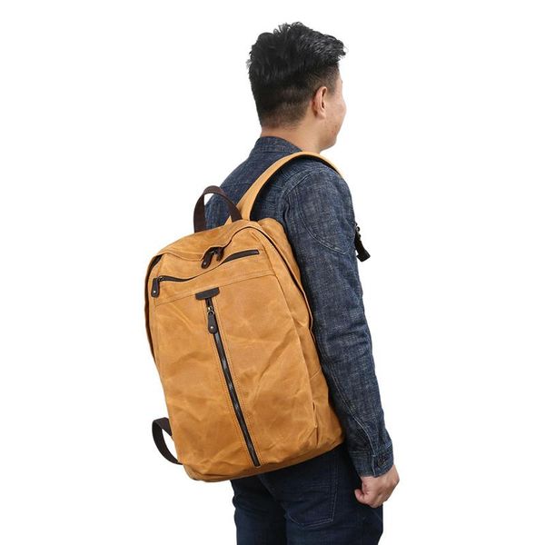 

backpack vintage canvas mens womens retro lapschool business bags water resistant rucksack