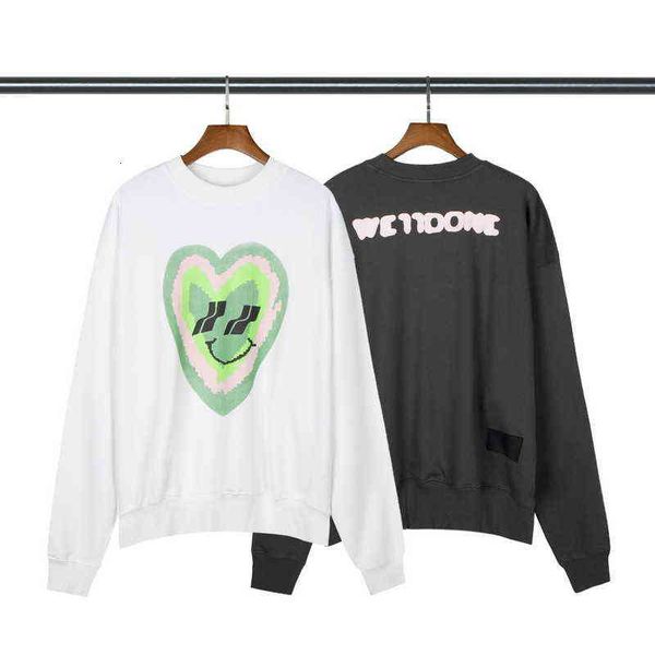 

correct version of korea tide brand we11 love creative printing men and women lovers versatile wd smiling face letter round neck sweater, Black