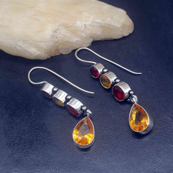 Brinco GemstoneFactory Promoção Grande Exclusivo 925 Silver Honey Topaz Red Garnet Mulheres Presentes Dangle Dashing Brincos 20221835