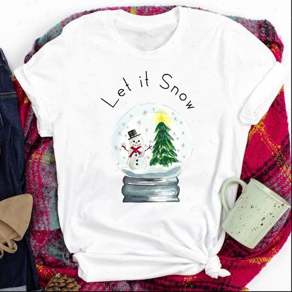

tees for womens t shirt women lady snowman winter cartoon 90s trend year merry christmas print tshirt clothes graphic, White