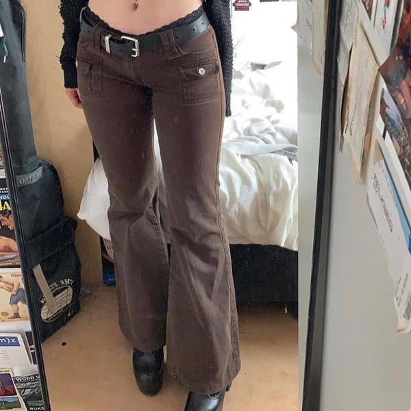 

women's jeans women brown pants vintage aesthetic high waisted harajuku denim trousers female flare 2021 fashion, Blue