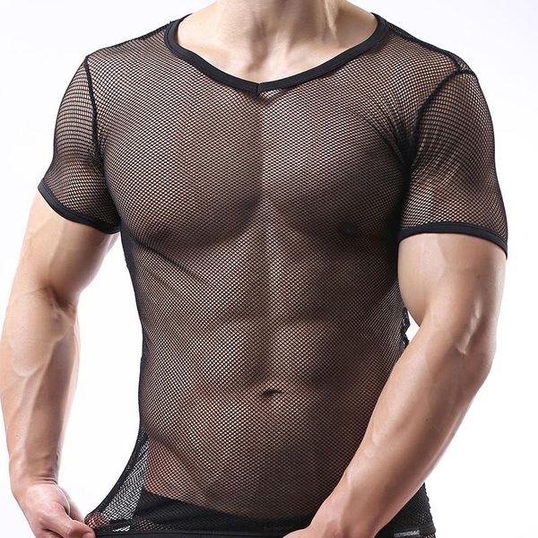 

men's t-shirts men fitness transparent t shirts gay funny mesh cut-outs tess shirt designer undershirt fashion brand grid fishnet, White;black