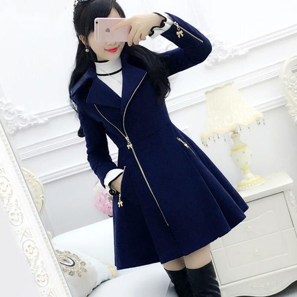 

women's wool & blends skirt woolen coats 2021 jacket women clothes long slim thickening warm coat female jackets blue, Black