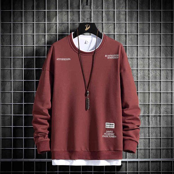 

men's 2021 new autumn winter trend loose casual pullover round neck long sve sweater men's fashion, Black