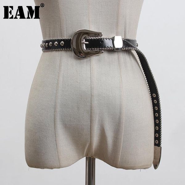 

belts [eam] pu leather black metal buckle split joing long belt personality women fashion tide all-match spring 2021 1s921, Black;brown