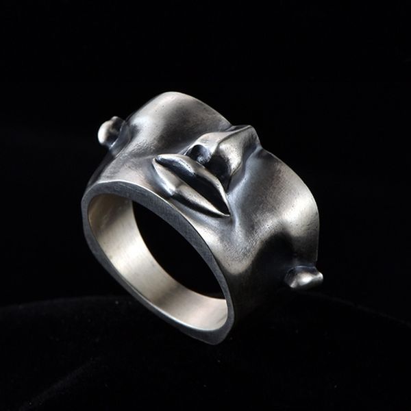 

thai silver mask personality creativity single open trendy domineering men's jewelry, Golden;silver