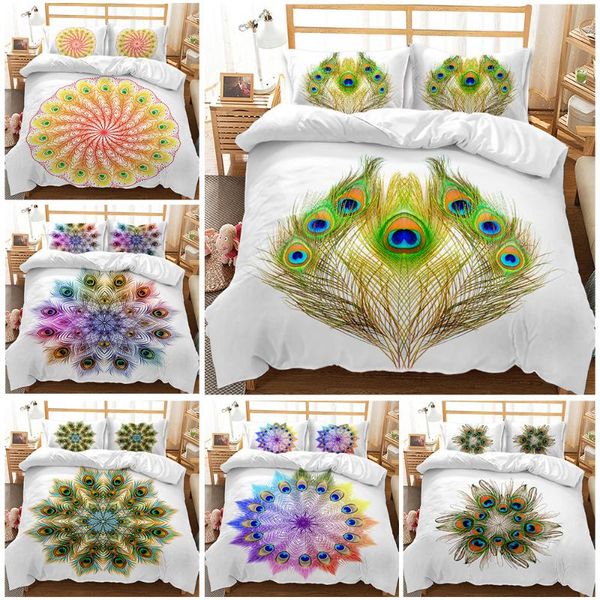 

bedding sets gorgeous peacock duvet cover 2/3 piece 3d flower ethnic style printing set  king sizecomforter for kids girls