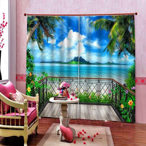 

curtain & drapes customized size luxury blackout 3d window curtains for living room blue beach