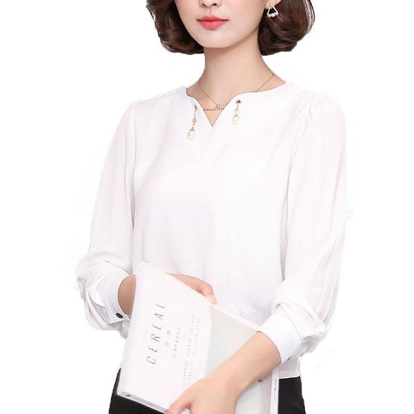 

women's blouses & shirts volocean 2021 pearl women chiffon blouse casual shirt blusas kimono hem v-neck loose long-sleeve tee plus size, White