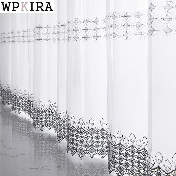 

romantic white lace curtain for living room grey sheer drape embroidery voile geometric tulle kitchen bay window s215#d & drapes