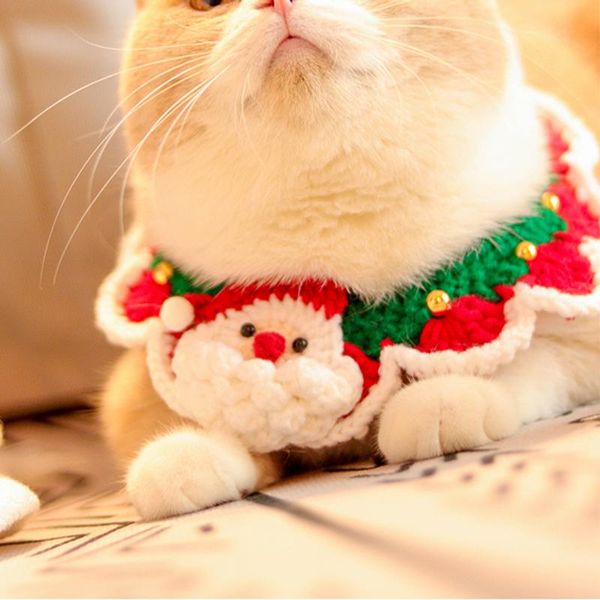 

puppy decoration cat accessories for year wool handmade collar chritmas santa clause dog necklace knited pet bandana costumes