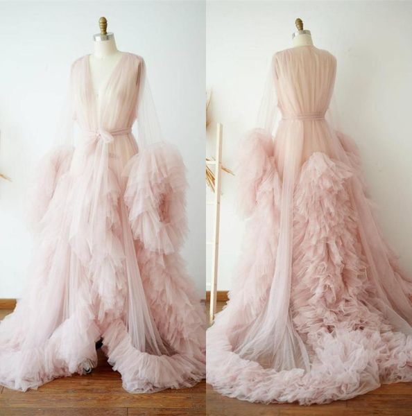 

wraps & jackets light pink bridal bathrobes tiered ruffles pajamas evening party nightgowns custom made women' sleepwears, White
