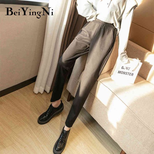 

winter fashion korean woolen pants womens high waist casual harem vintage office laides ol pockets trousers 210427, Black;white