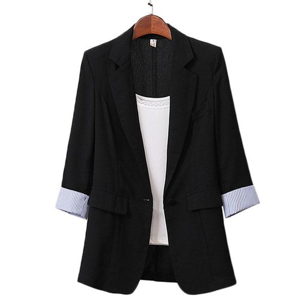 

women's suits & blazers spring summer women coat single button seven-point sleeve blazer fashion large size lady office suit jacket 35, White;black