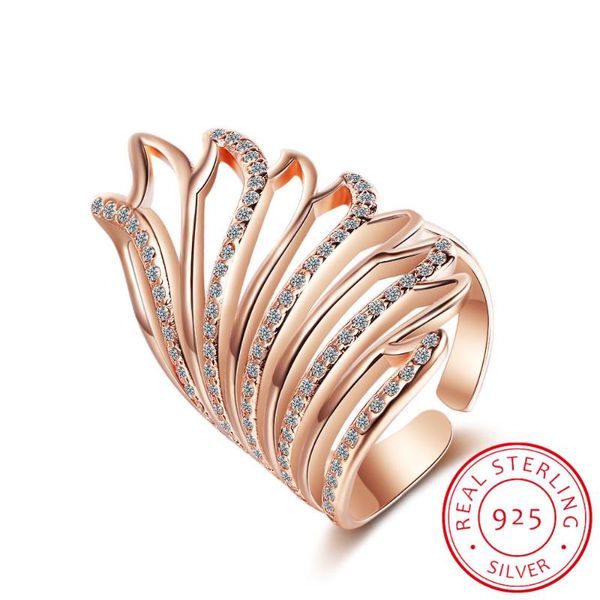 

cluster rings dazzling real 925 sterling silver flying angel clear cz finger for women fashion unique design jewelry bijoux, Golden;silver