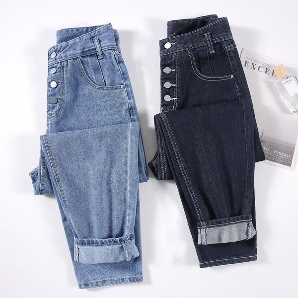 

women's pants & capris summer women slim design loose high waist ankle-length vintage streetweat denim trousers, Black;white