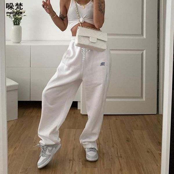 

women's pants & capris duofan streetwear women wide leg high waist leggings trousers sportswear stacked ruched tracksuit sweatpants, Black;white