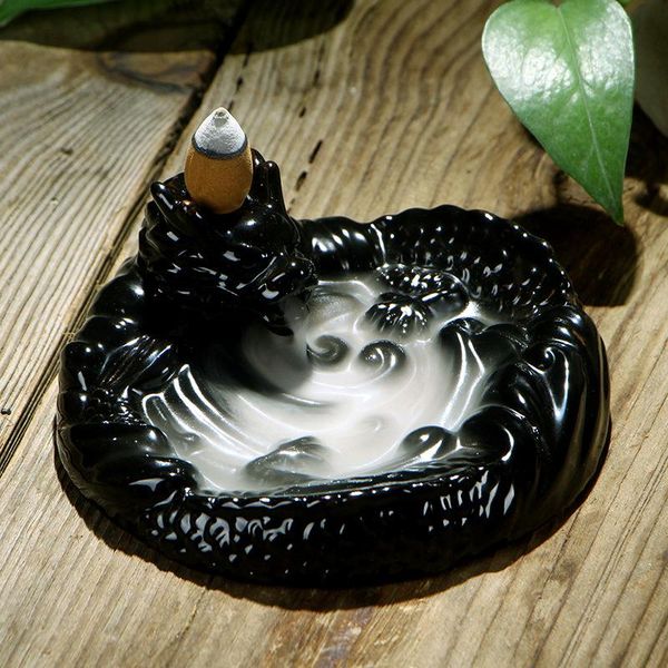 

fragrance lamps chinese dragon reverse flow incense burner tray ceramic tower cone