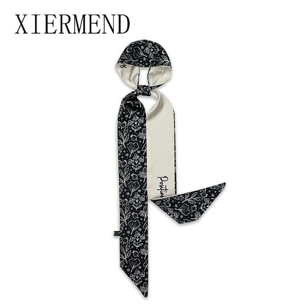 

scarves 2021 small leaves long scarf hair fairy wrist ribbon add silk female south korean women skinny, Blue;gray