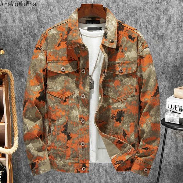 

handsome tie-dye color denim jacket male korean spring and autumn loose camouflage tooling clothes men men's jackets, Black;brown