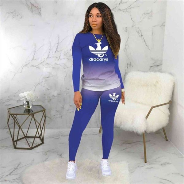 

autumn winter two piece set women tracksuits tracksuit casual gradient print o neck pullover and pants sweatsuit outfits moda, Gray