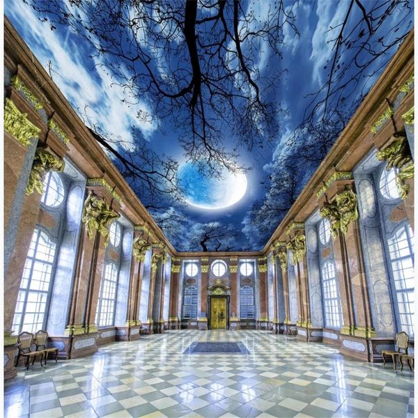 

beautiful moon starry sky tree forest sky mural ceiling 3d murals wallpaper for living room