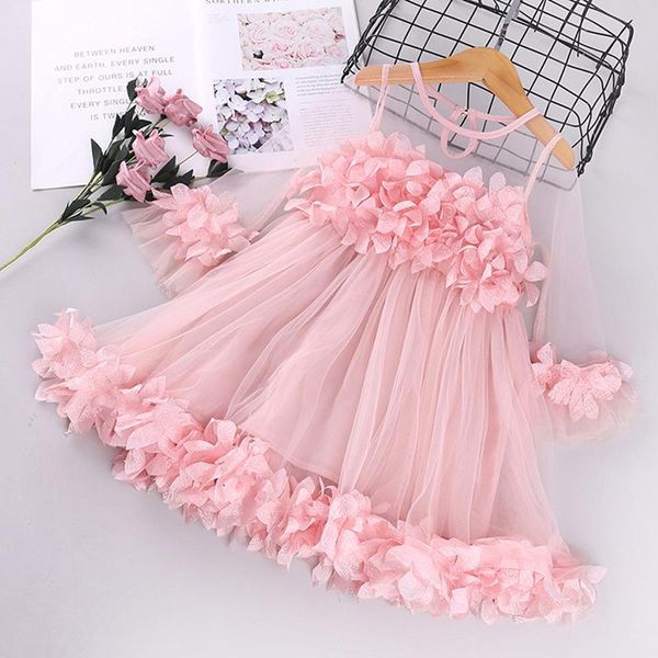 

girls flowers dress for kids princess petal applique ruffles vestido children summer clothing girl's dresses, Red;yellow