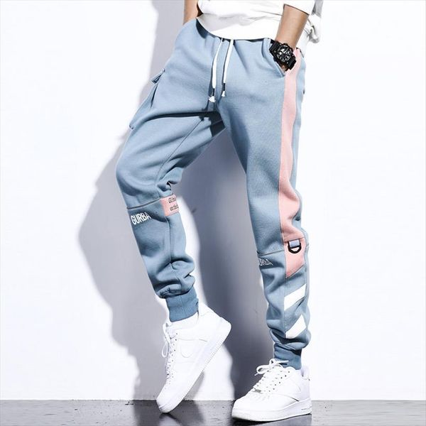 

blue sweatpants fashion streetwear women pants joggers patchwork harajuku pencil elastic waist trousers male hg144, Black