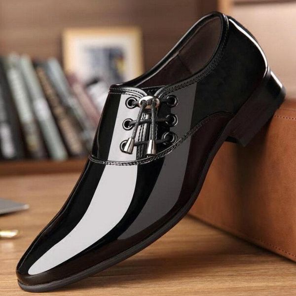 

dress shoes men oxford patent leather pointed toe men's business wedding, Black