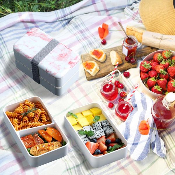 

dinnerware sets bento box fashionable leakproof dishwasher containers creative marbling print lunch case for students picnic snack