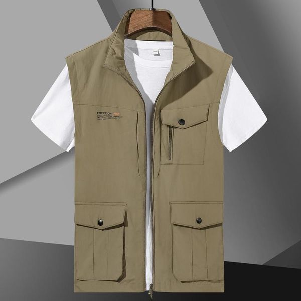 

men's vests summer mesh thin quick-drying work vest mens sleeveless fishing camping jacket male zipper waistcoats, Black;white