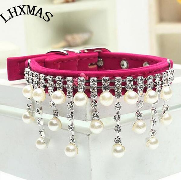 

pet collar bling rhinestone pearl necklace for dogs small puppy collars with pendent 5 colors ls dog & leashes