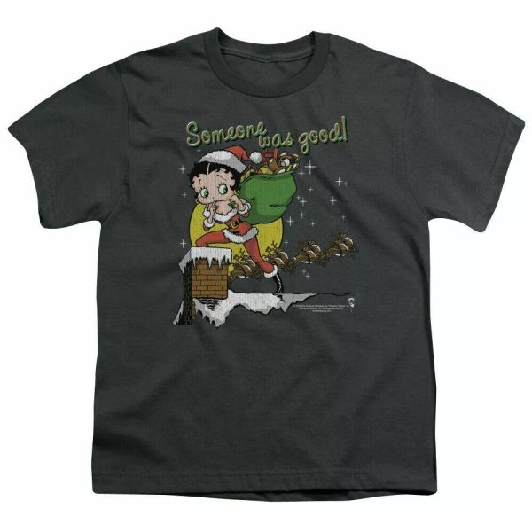 

Betty Boop Chimney Kids Youth T Shirt Licensed Classic Cartoon Tee Charcoal, White;black