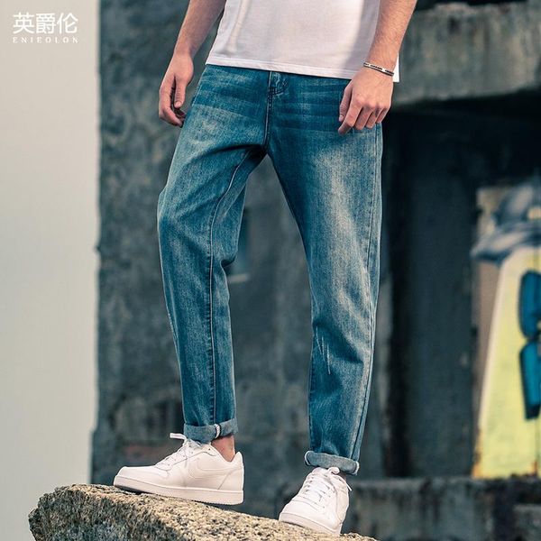 

enjeolon 2021 mens jeans summer brand men fashion long trousers denim pants clothes plus size nz4234 men's, Blue