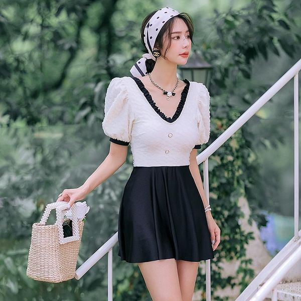 

two-piece suits bathing suit women one piece beach wear swimsuit push up 2021 skirt lace print polyester sierra surfer 1 swiming swimwear