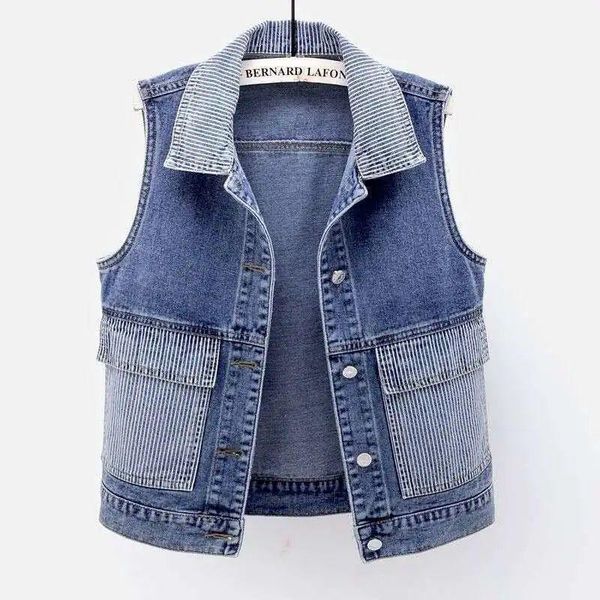 

women's vests 2021 korean slim-fitting vest waistcoat striped crop jean coats sleeveless denim jacket for women, Black;white