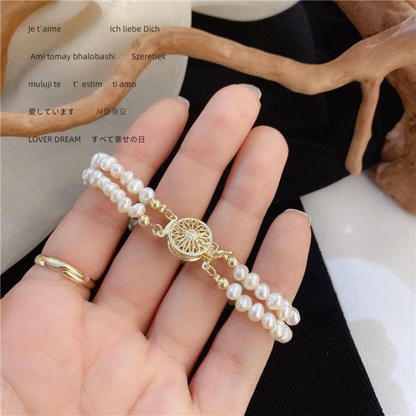 

beaded, strands classic freshwater double layer handmade retro pearl bracelet ladies jewelry wedding gift fashion, Black