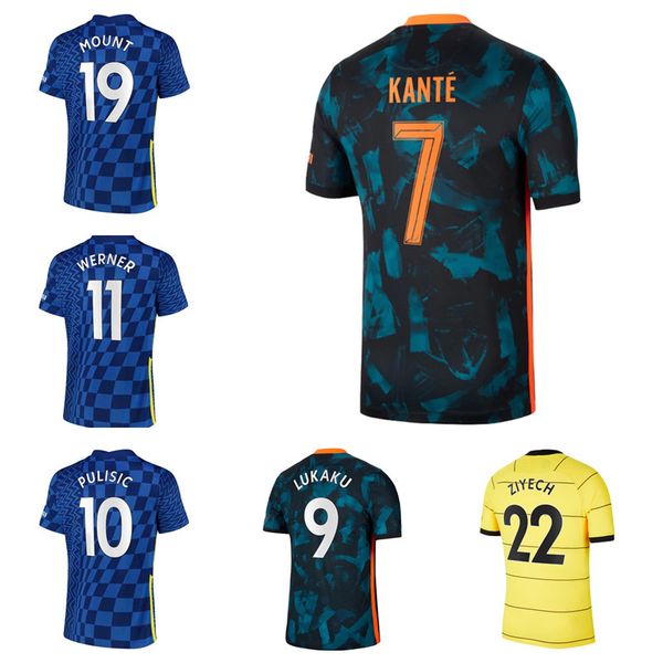 

cfc soccer jerseys lukaku ziyech pulisic mount kante havertz werner abraham chilwell giroud hudson odoi 2021 2022 saul football, Black;yellow