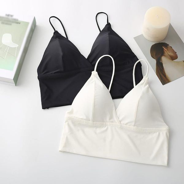 

women's shapers women camisoles ice silk beautiful back underwear female summer thin strap wrapped chest tube soft pad seamless, Black;white