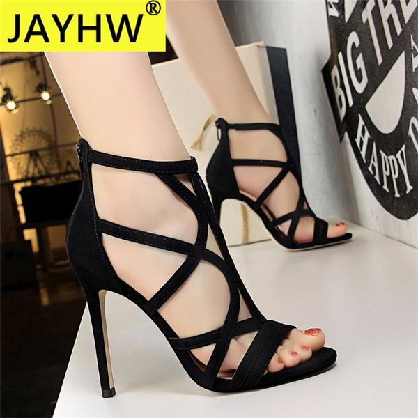 

high 11cm 2021 smmer fashion women europe high-heeled suede open-toe zipper sandals female solid roman pumps dress shoes, Black