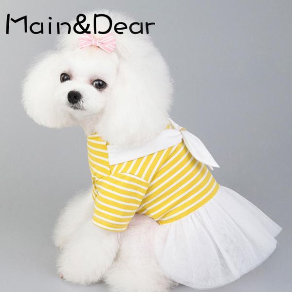 

spring and summer pet dog costume clothes white bow tie gauze skirt bichon teddy dress xs-xl apparel