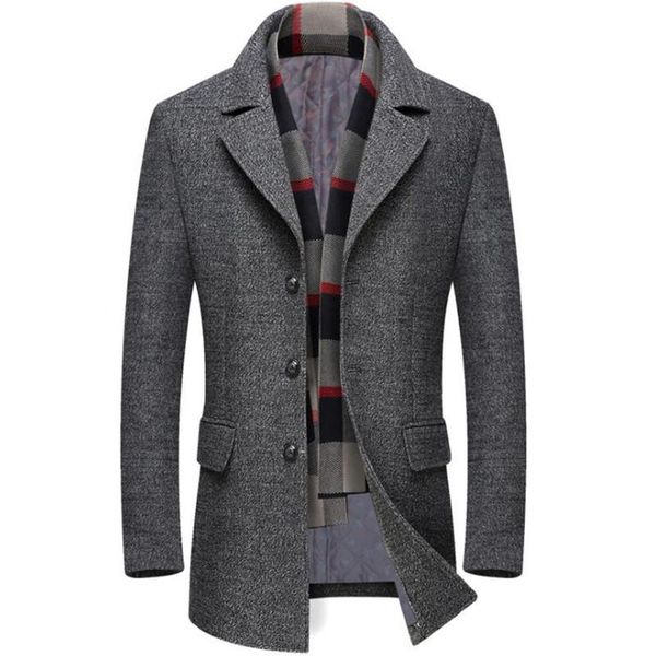 

men's wool & blends men winter coat casual brand solid color woolen male trench overcoat, Black