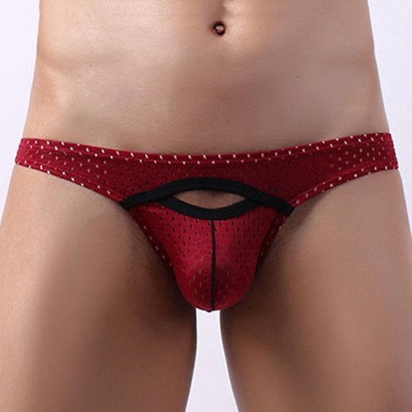 

underpants men's briefs thongs low waist u convex underwear breathable g-string fashion hole, Black;white