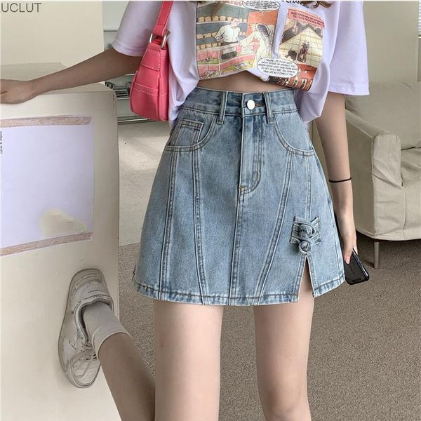 

women's shorts split a-line denim skirt for women in summer 2021, White;black