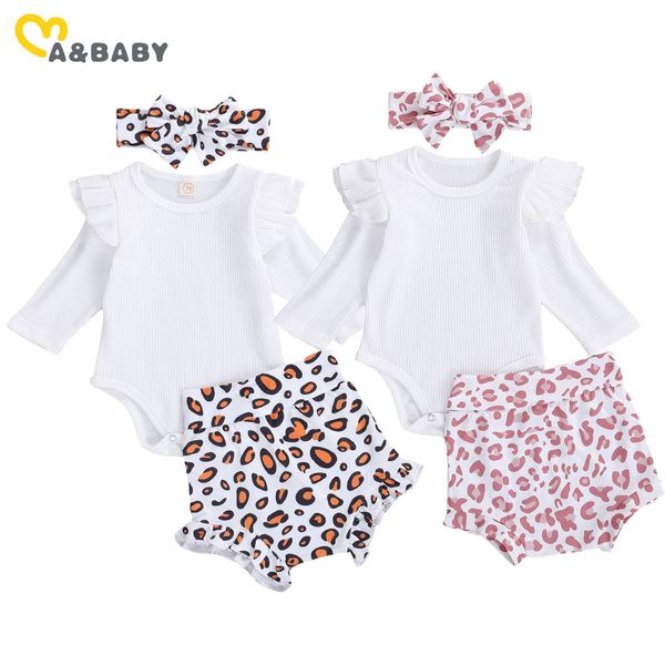 0-18M Rosa Leopard geboren Säugling Baby Mädchen Kleidung Set Rüschen Gestrickte Strampler Shorts Outfits Herbst Frühling Kostüme 210515